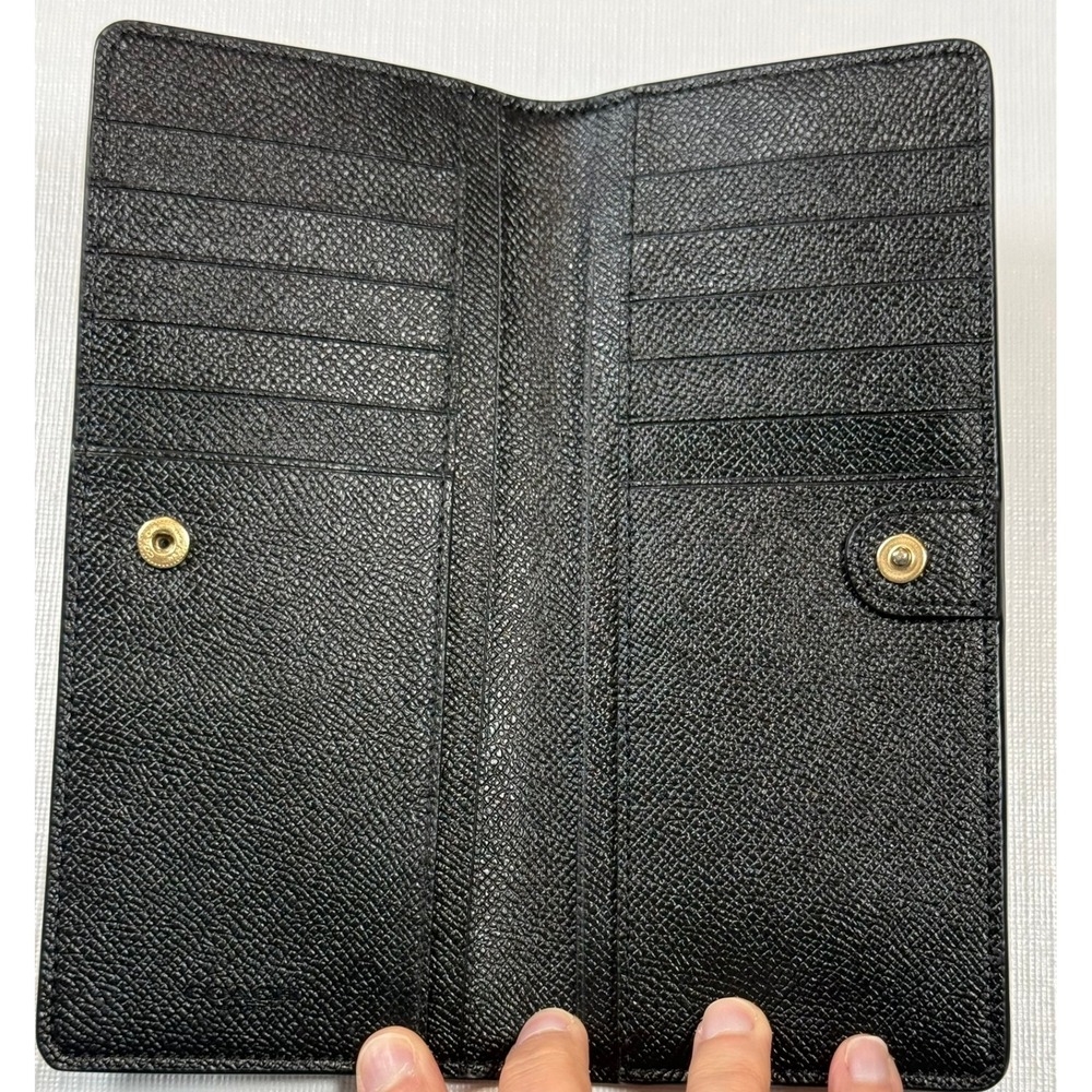 Coach Black Crossgrain Leather Slim Envelope Wallet Gold Logo Bifold - Picture 5 of 8